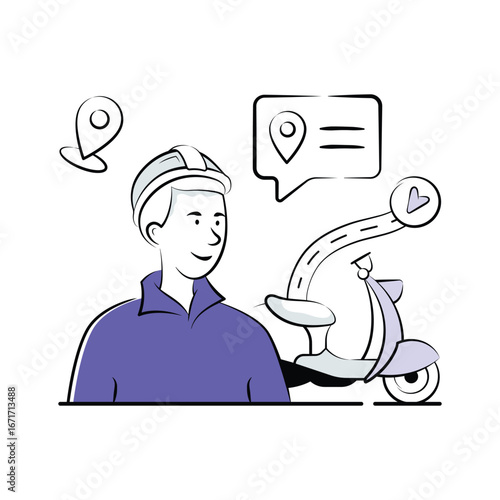 Ecommerce delivery illustration showing a rider arriving with a parcel.