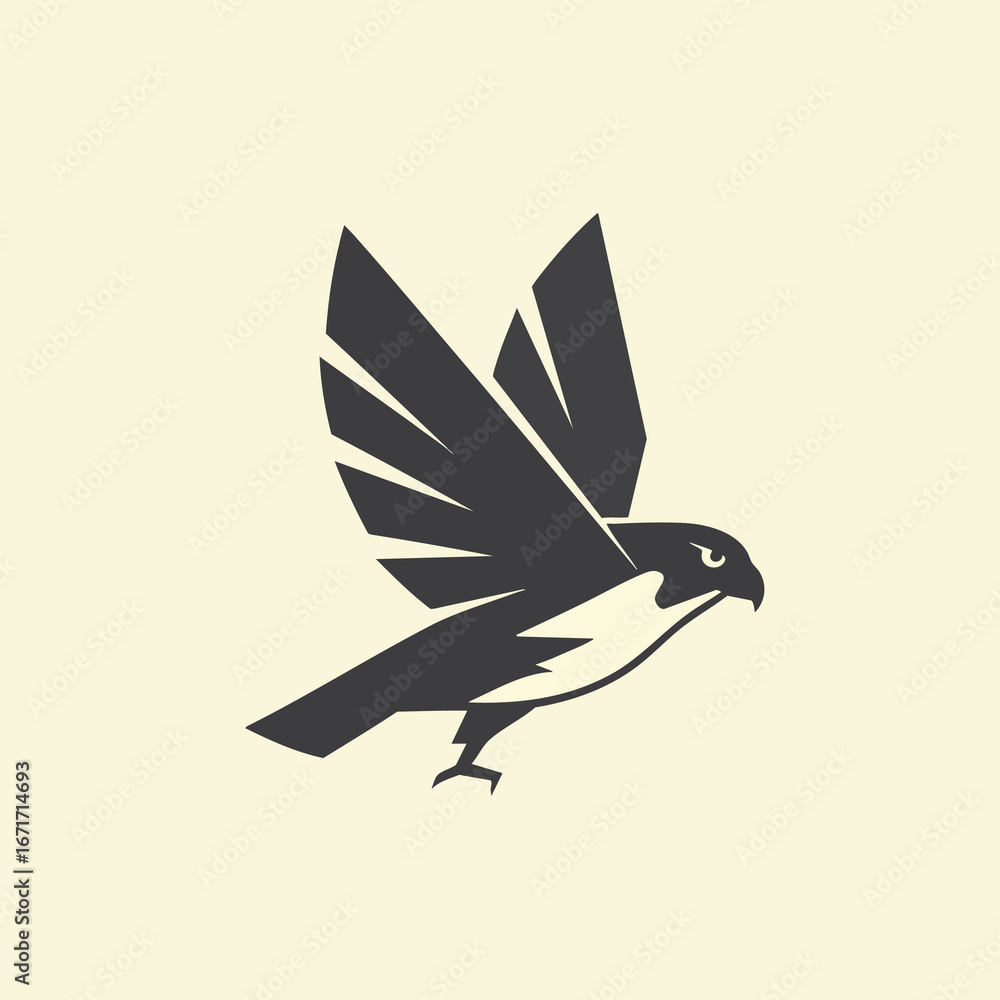 Fototapeta premium Stylized Falcon in Flight: A Monochrome Bird of Prey Illustration.