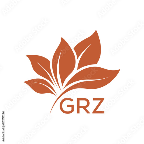 GRZ Elegant Minimal Leaf Logo Design, GRZ Later Logo, Abstract Nature Brand Icon, Natural Organic Leaf Badge. 
