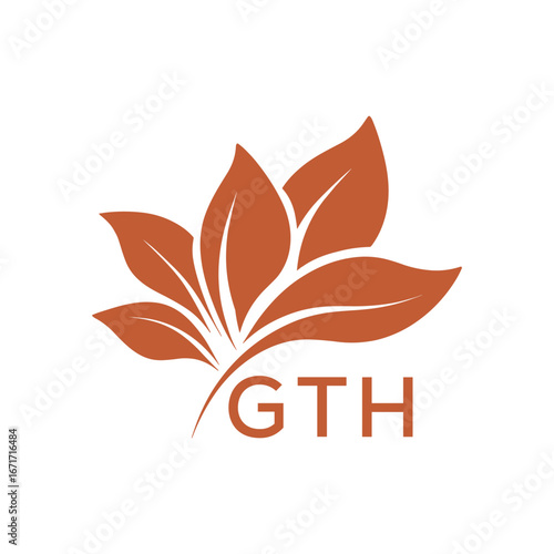 GTH Elegant Minimal Leaf Logo Design, GTH Later Logo, Abstract Nature Brand Icon, Natural Organic Leaf Badge. 
