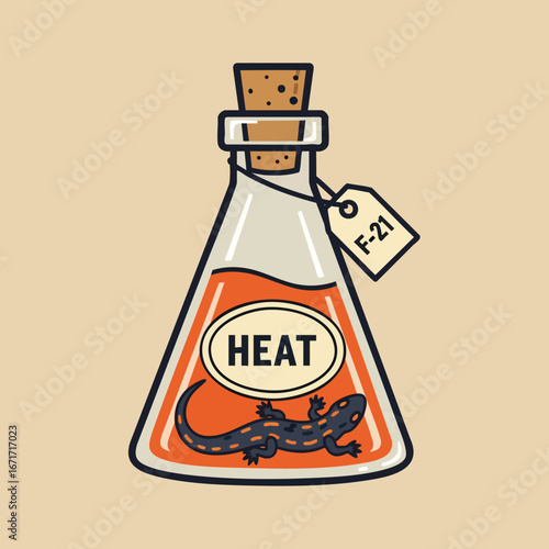 Salamander in Heat: A Cartoon Science Flask Illustration.