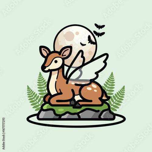 Adorable Winged Fawn Cartoon Illustration.