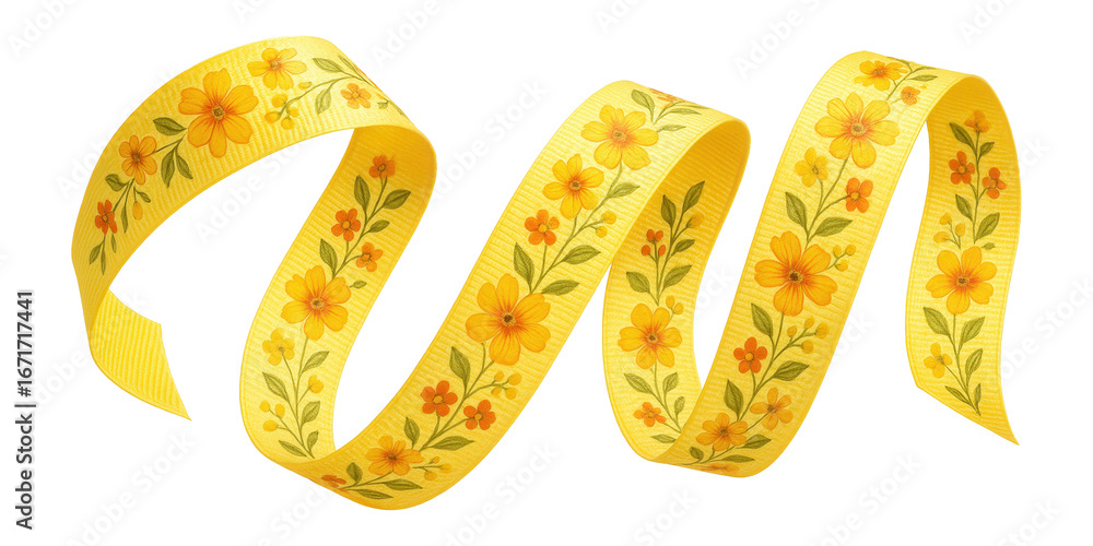 Yellow grosgrain ribbon with floral motifs Yellow grosgrain ribbon with floral motifs