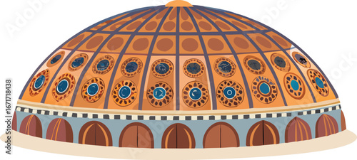 An illustration of a dome featuring an intricate circular design, showcasing symmetry and artistic detail.
