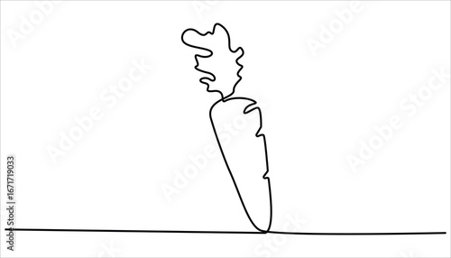 Carrot in one continuous line drawing of vector illustration, Continuous one line drawing of Carrot healthy eating icon. Hand drawn Editable stroke. Simple carrot continuous single line art.

