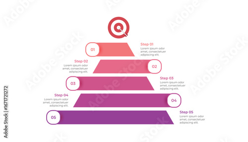 Goal pyramid infographic template design with 5 steps