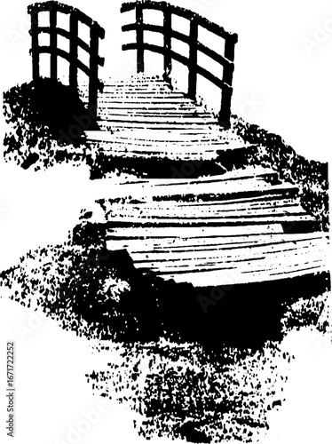 Grunge black and white illustration of a collapsed bridge - urban decay and distress art for creative design