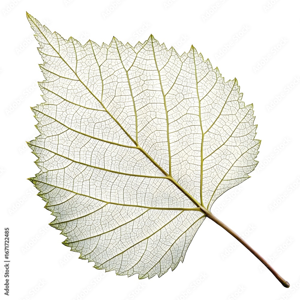 Obraz premium European White Birch Leaf Delicate and Serrated with Fine Veining and Classic Elegance Reflecting Graceful Woodland Beauty Perfectly Isolated on White Solid Background for Botanical and Artistic
