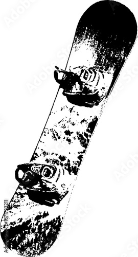 Grunge black and white snowboard design – winter sports, adventure theme for wall art and prints