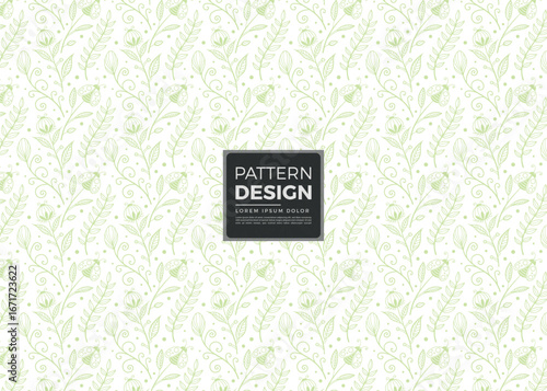 Delicate Green Floral and Insect Pattern Design with Elegant Swirls and Leaves