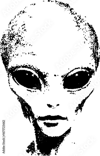 Grunge black and white alien head design for posters and cards