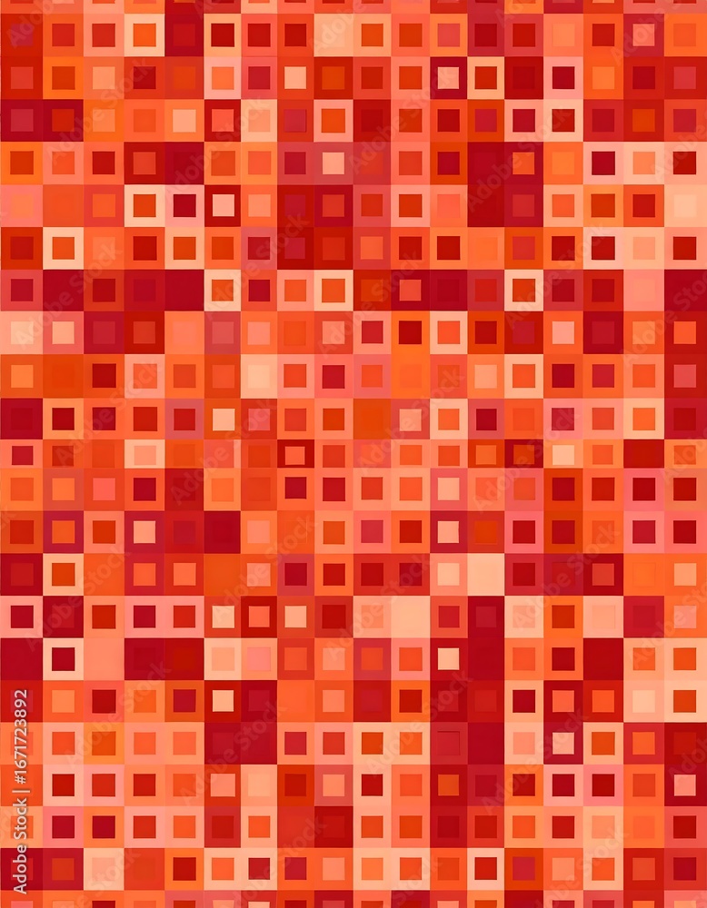 Fototapeta premium A vibrant pattern of many small squares in varying shades of red and orange.