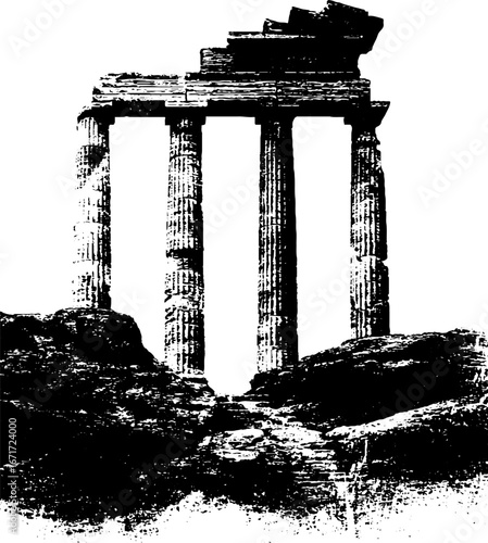 Ancient ruins grunge black and white art - design for posters and prints