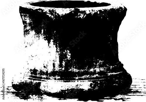 Ancient stone pillar grunge black and white illustration for vintage design projects