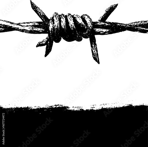 Grunge black and white barbed wire design for posters and prints