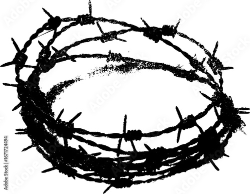 Grunge black and white barbed wire design for urban art and decor