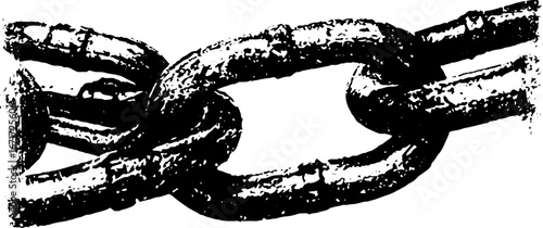 Grunge black and white illustration of a broken chain for industrial design and decor