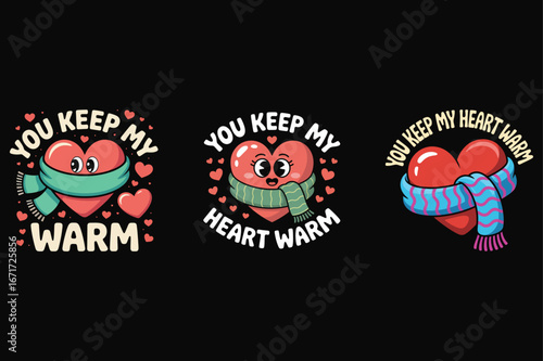 Hearts with scarves and text love scarf