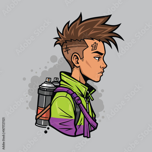 Young man with spray can ready for street art.