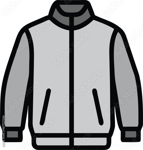 A simple line drawing of a jacket, showcasing its design and structure without color or additional details.