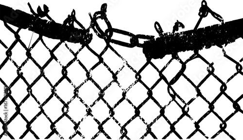 Grunge black and white chain link fence stencil for urban art and design concepts