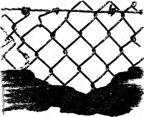 Grunge black and white chain link fence design for urban and vintage projects