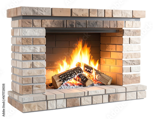 Angled Side View of Fireplace with Flickering Fire, Logs Visible, Isolated PNG
