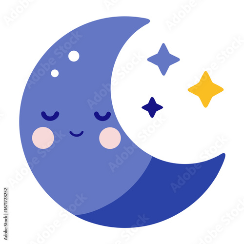Cute Icon of Sleeping Moon with Stars