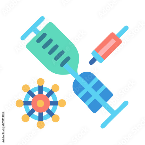 Vaccine injection combating virus illustration with flat design elements