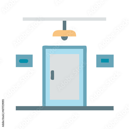 Stylized door with lighting and control panels illustration