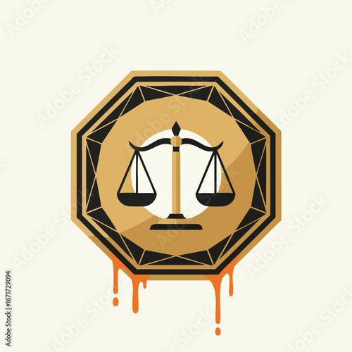Justice Scales Dripping Orange Liquid Symbol.