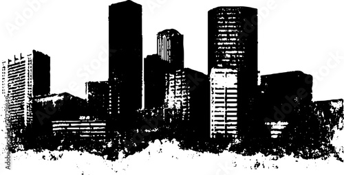 Grunge black and white city skyline for urban design and decoration