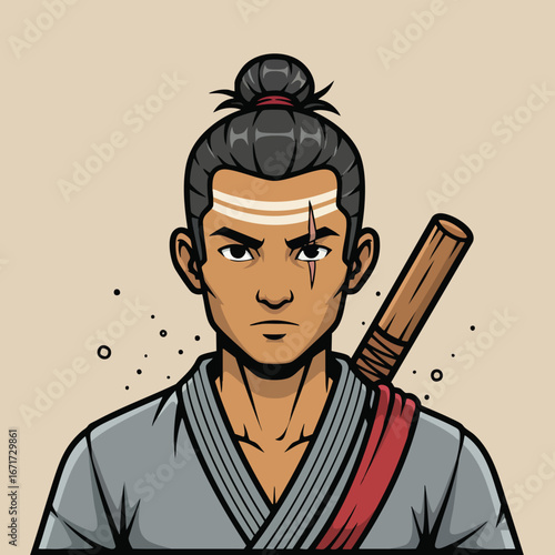 Serious Martial Arts Warrior Illustration.