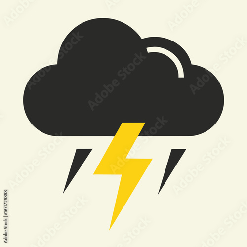 Minimal Icon of Rain Cloud with Lightning