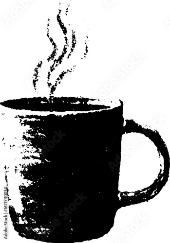 Grunge black and white coffee mug design for urban decor and posters