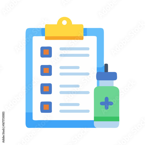 Vaccination schedule on clipboard with vaccine bottle visual representation