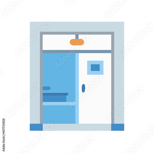 Flat graphic of a sliding glass door in blue