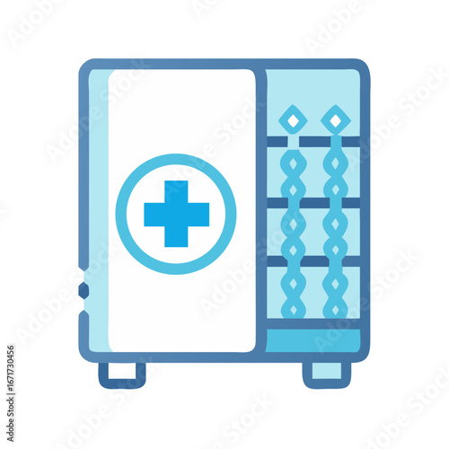 Medical cabinet with supplies in vector flat illustration