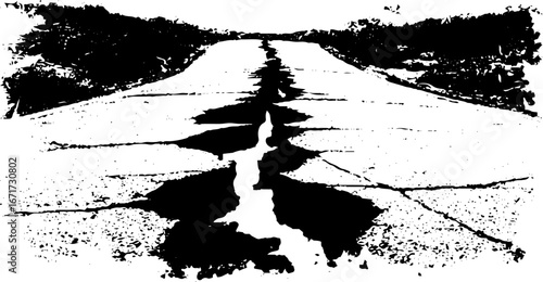 Urban landscape with cracked road - grunge black and white design for posters
