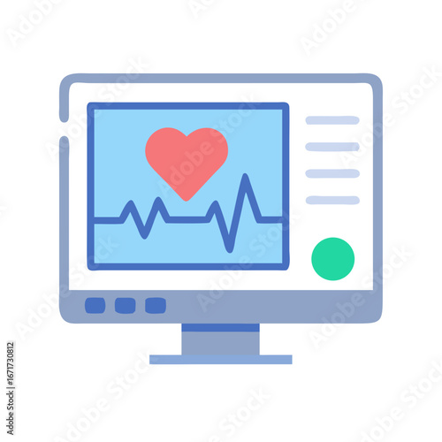 Medical monitor displaying heartbeat with heart symbol on screen