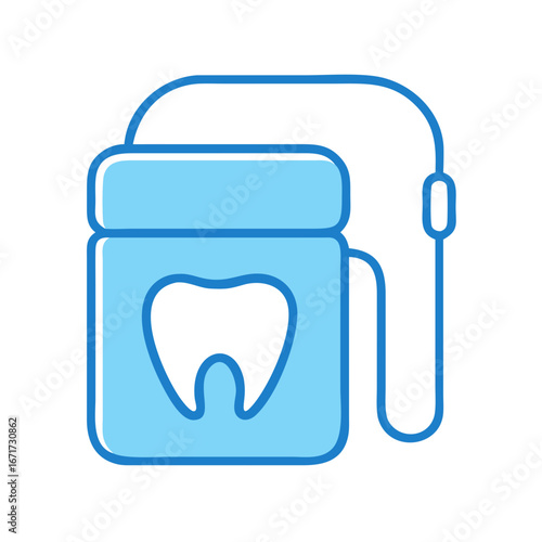 Dental floss container with tooth icon on black background