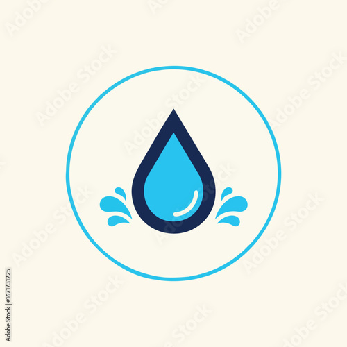 Water Drop Icon: Blue Splash in Circle Clean Nature Symbol.