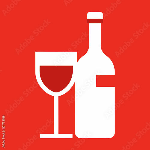 Minimal Icon Of Wine Bottle With Glass