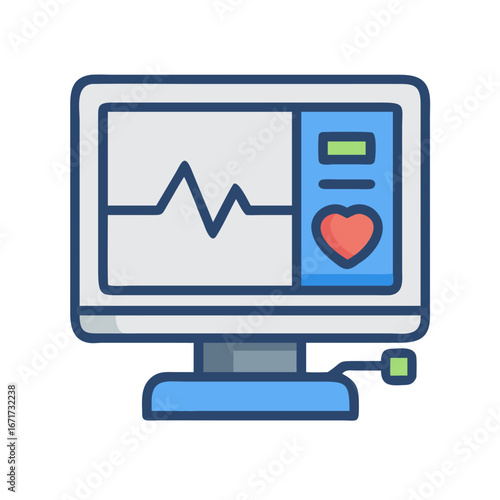 Stylized medical monitor displaying heartbeat and vital information readout