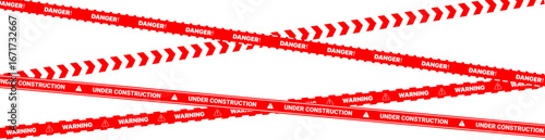 Frame Under Construction Web Banner PNG with Red White Warning Tape Seamless Caution Design Editable Background Layout vector illustration