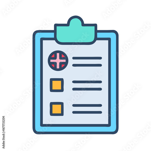 Digital illustration of a medical report clipboard icon symbol