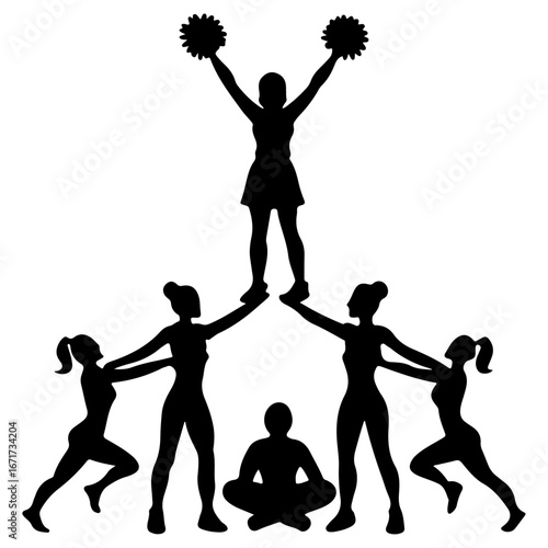 A Cheerleading Team Forming a Pyramid Stunt, Representing Teamwork, Unity, and Strength.