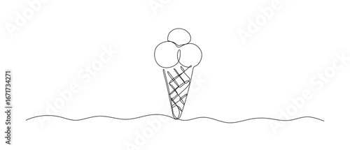 Ice cream, gelato one line vector sketch, continuous outline illustration