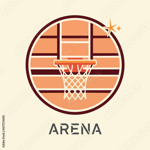 Basketball Arena Hoop Net and Court Lines with Starburst.