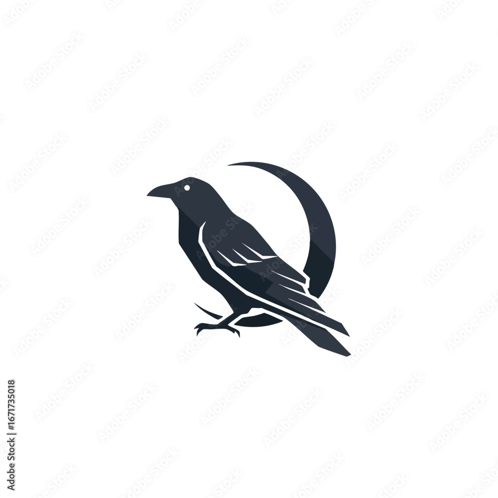 Obraz premium Raven Silhouette with Crescent Moon: A Symbol of Night and Mystery.